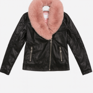 Xhaketë e Zezë për Vajza me Jakë Peliçe Rozë – Stil dhe Elegancë në Një