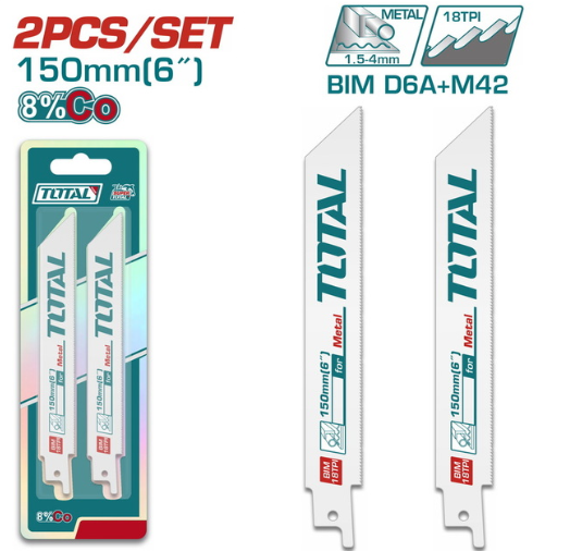 TOTAL Reciprocating Saw Blade Set 150mm për Metal – 2 Copë