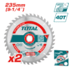 TOTAL TCT Saw Blade për Dru 235mm (9-1/4”) – 40 Dhëmbë, Set me 2 Copë, BASIC Series"