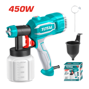 TOTAL Paint Spray Gun 450W – Pistoletë elektrike për bojë me rezervuar 800ml dhe rregullim të formës së spërkatjes