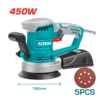 TOTAL Orbital Sander 450W – Makineri profesionale për lëmim 150mm me 5 disqe dhe sistem mbledhjeje pluhuri