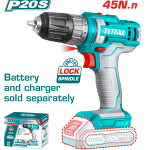 TOTAL P20S 20V Cordless Drill Driver – 45Nm 2-Speed Lock Spindle Function (Battery & Charger Sold Separately)