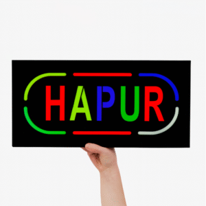 Reklamë LED shumëngjyrëshe me tekstin HAPUR ME KABLLO