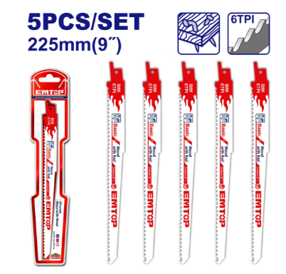 Set 5 copë sharrash për sharrë reciproke (225mm / 9") – për dru