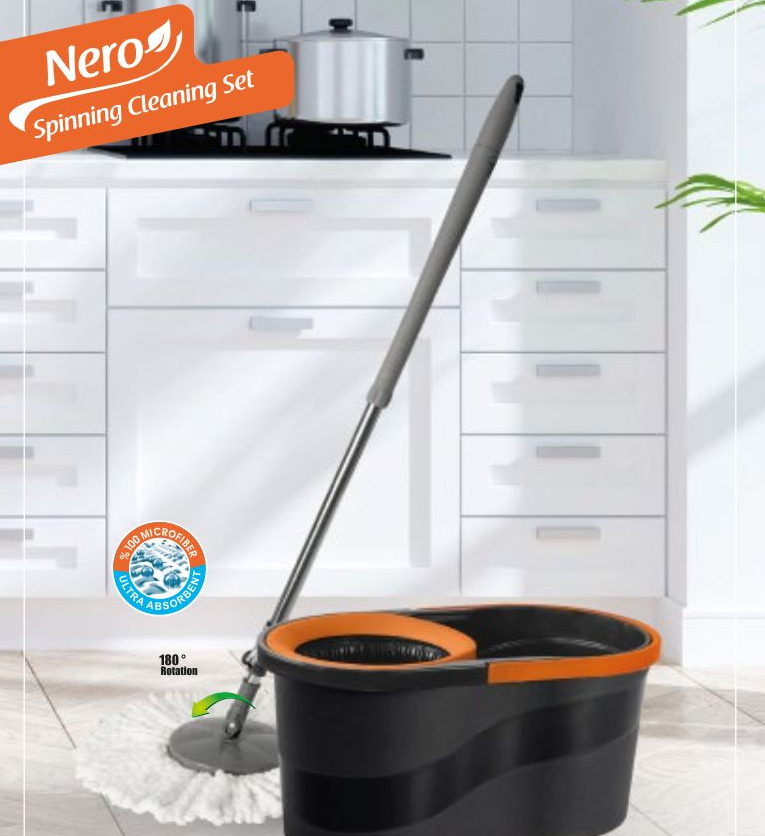 Set Pastrimi Nero me Mop Rrotullues dhe Kovë Shtrydhëse