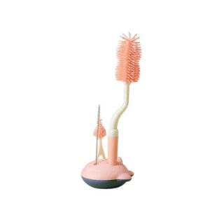 Set 3-në-1 Furçash Silikoni për Pastrimin e Shisheve dhe Biberonëve të Bebes me Mbajtëse Tharje