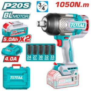 Pistoletë Impakti TOTAL 20V Brushless – 1050 Nm, Set Profesional me 2 Bateri 5.0Ah