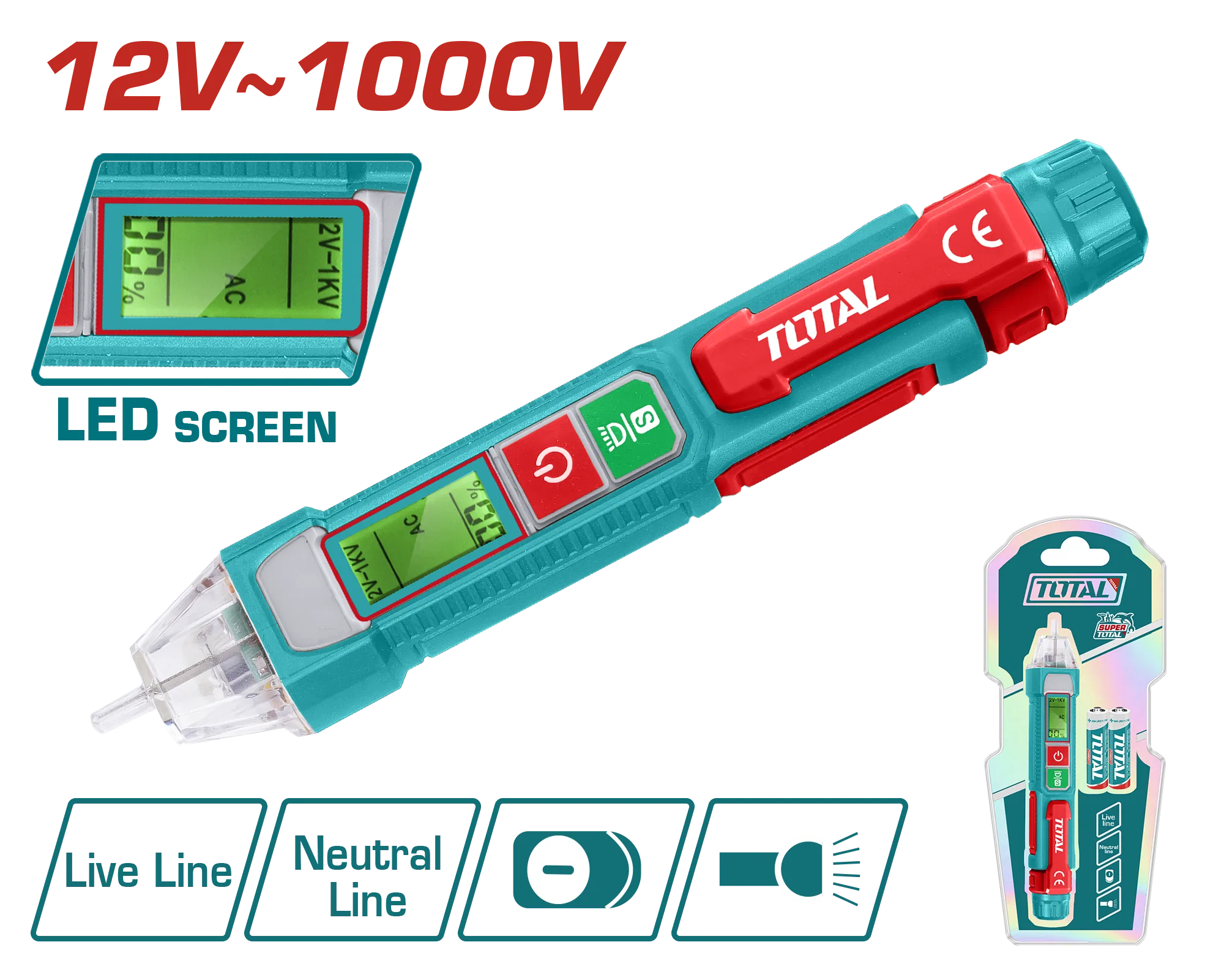 Testues Digjital i Tensionit AC/DC 12V–1000V me Ekran LED